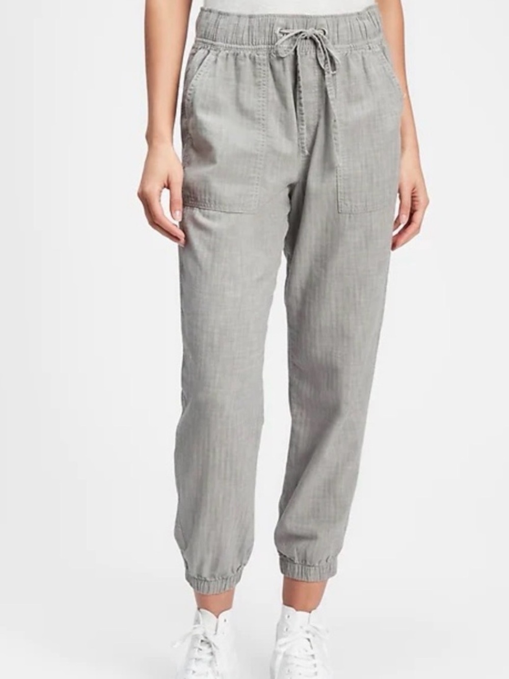 GAP Gray Drawstring Linen-Blend Jogger Pants